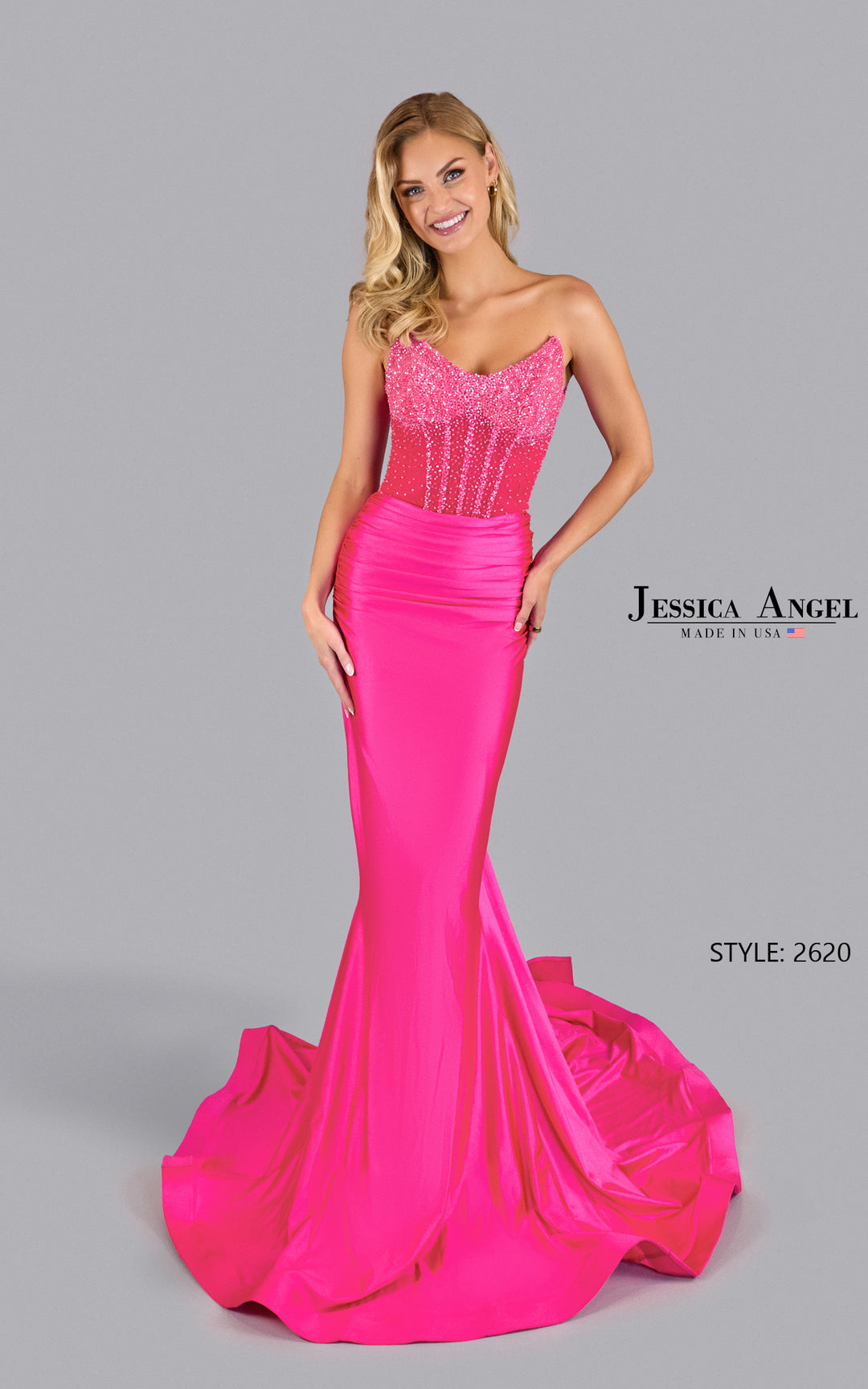 Jessica Angel 2620 embellished corset mermaid gown front view