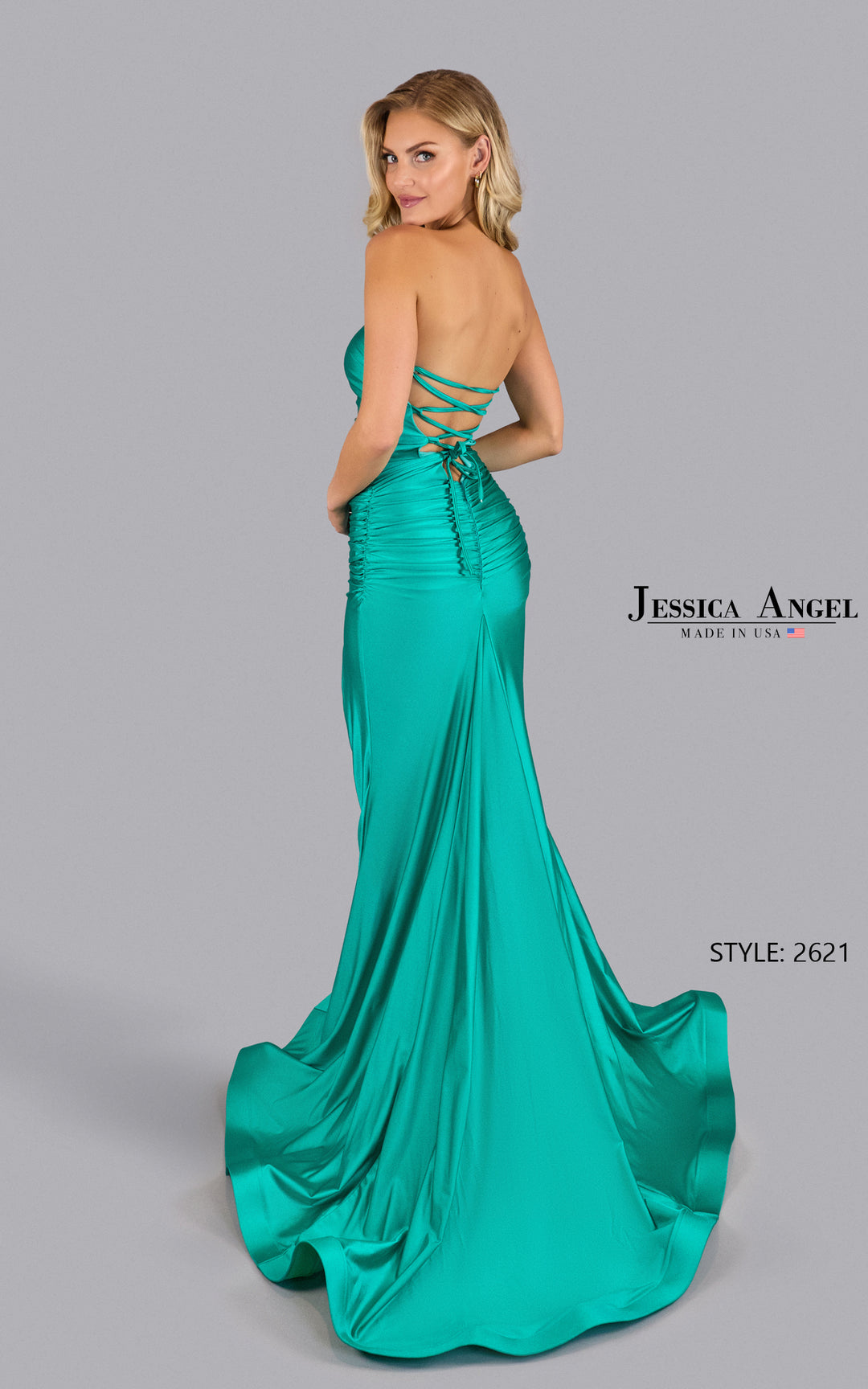 Jessica Angel 2621 lace-up back jersey gown back view