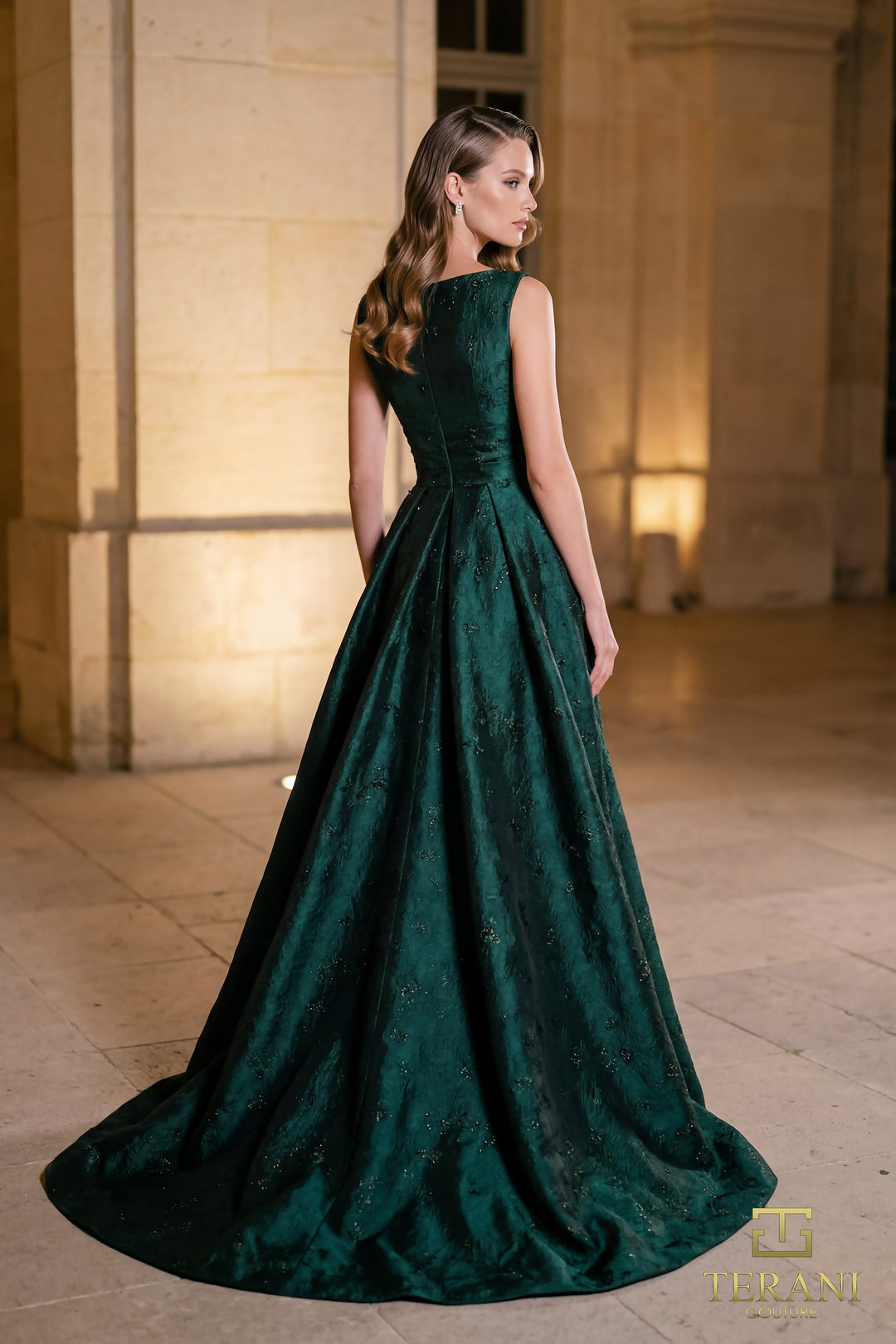 Terani 262E7138 V-Neck Sleeveless A-Line Dress