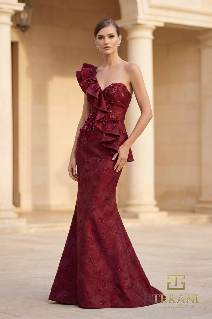 Terani 262E7136 One-Shoulder Sleeveless Mermaid Dress