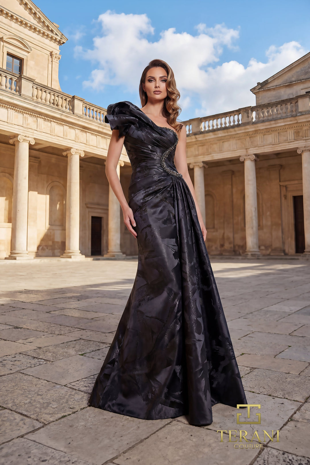 Terani 262E7376 One-Shoulder Long Evening Dress