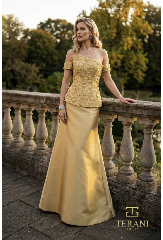 Terani 262M7270 Off-The-Shoulder Cap Sleeve Structured Dress