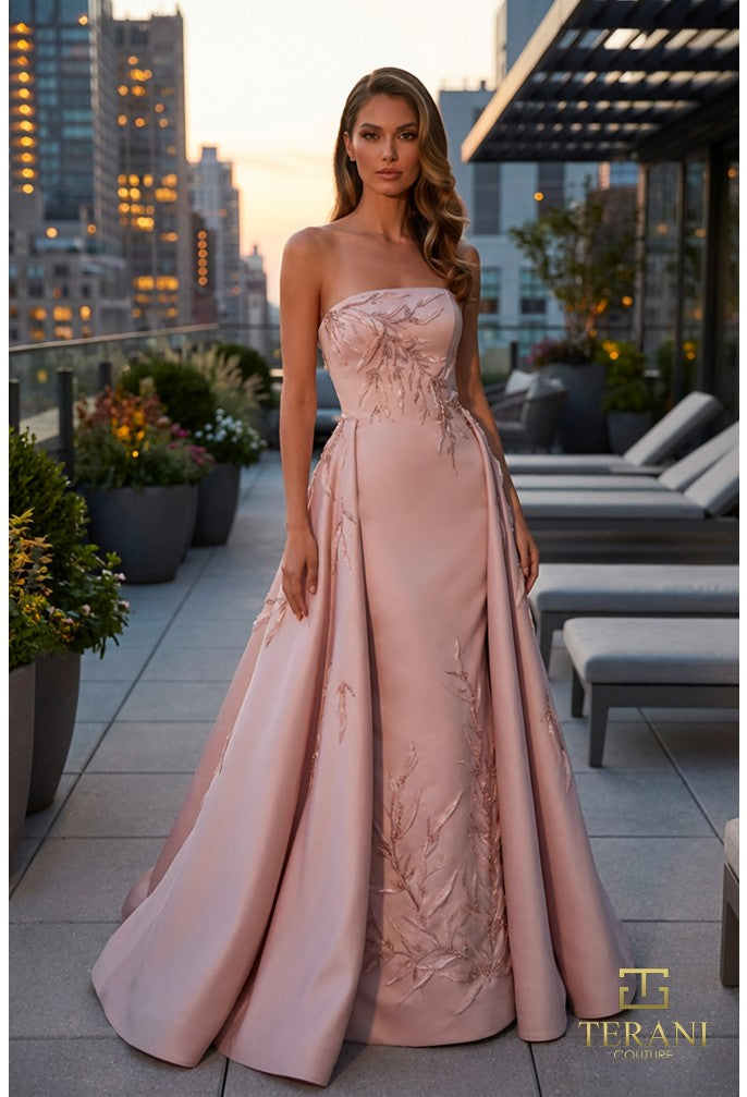 Terani 262M7306 Strapless Sleeveless Structured Bodice Dress