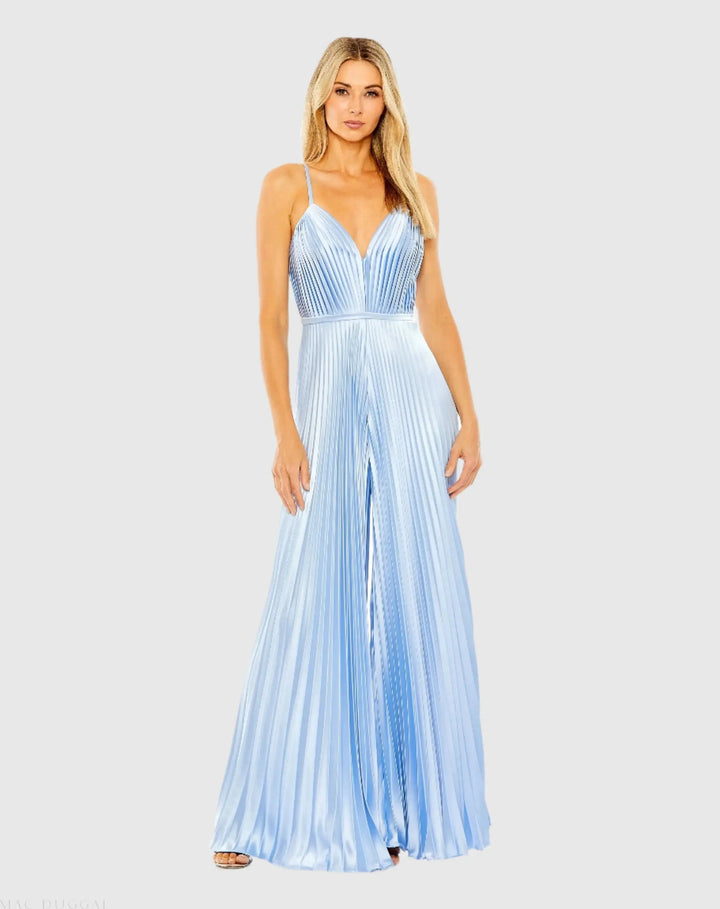Mac Duggal 26319 Pleated Plunge Neck Wide Leg Jumpsuit