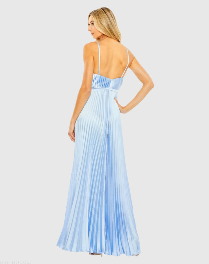 Mac Duggal 26319 Pleated Plunge Neck Wide Leg Jumpsuit