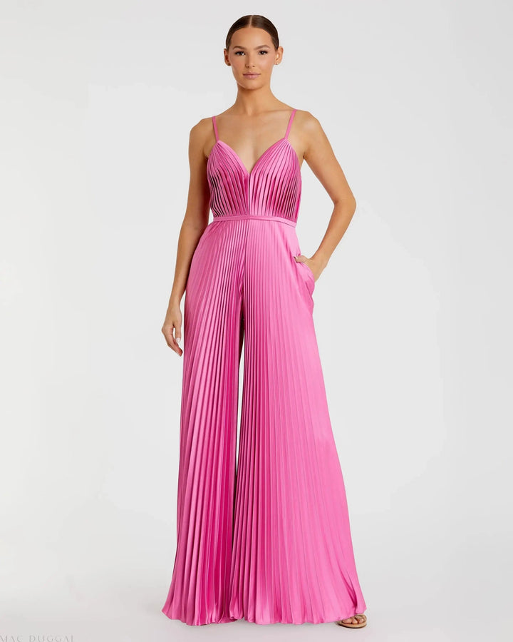 Mac Duggal 26319 Pleated Plunge Neck Wide Leg Jumpsuit