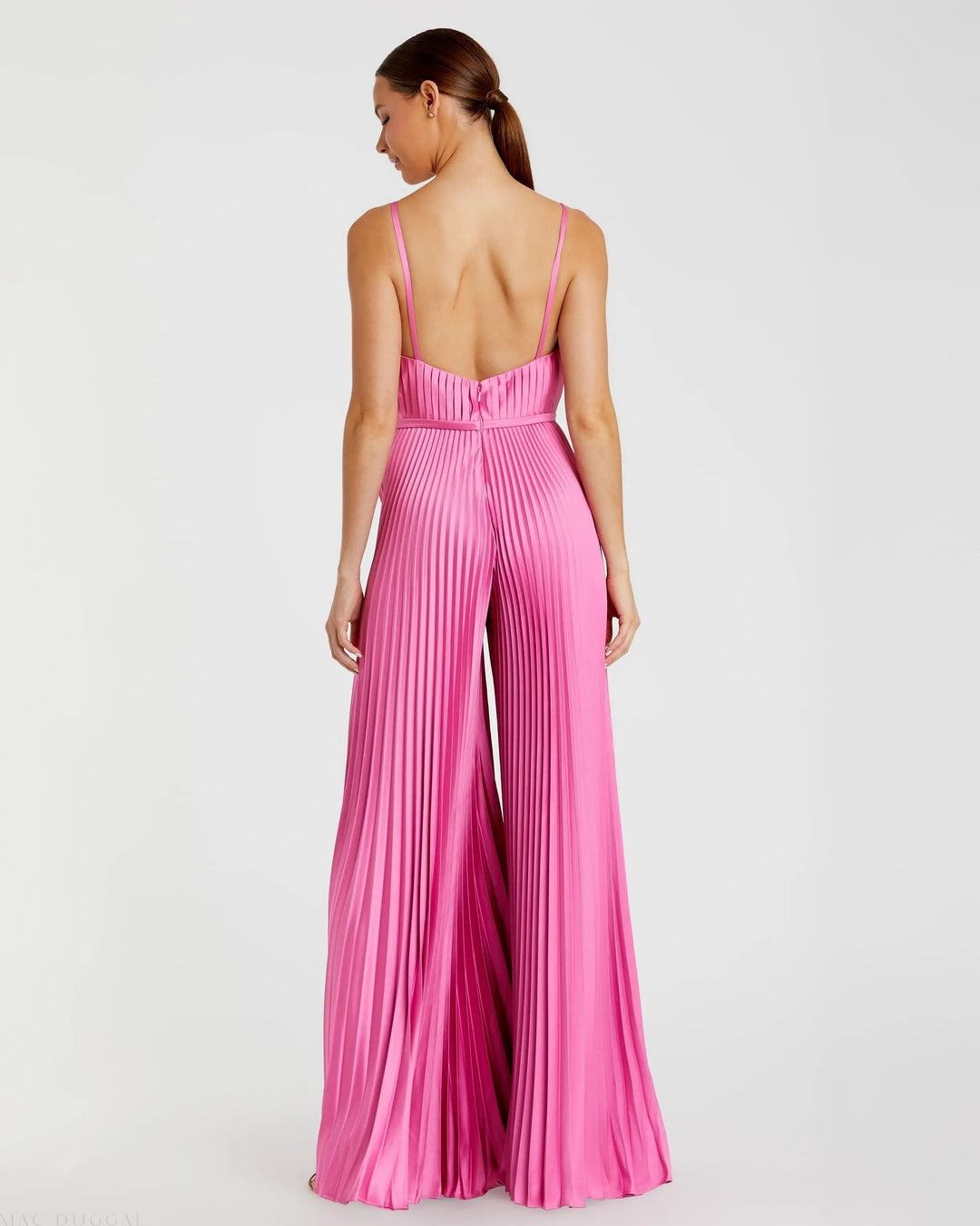 Mac Duggal 26319 Pleated Plunge Neck Wide Leg Jumpsuit