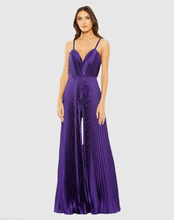 Mac Duggal 26319 Pleated Plunge Neck Wide Leg Jumpsuit