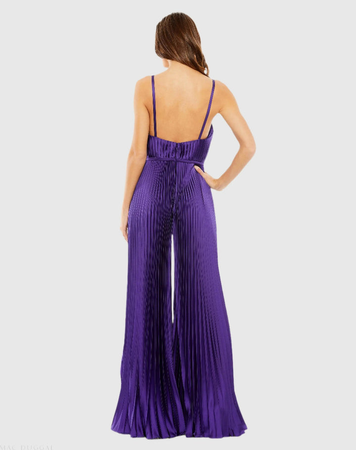Mac Duggal 26319 Pleated Plunge Neck Wide Leg Jumpsuit
