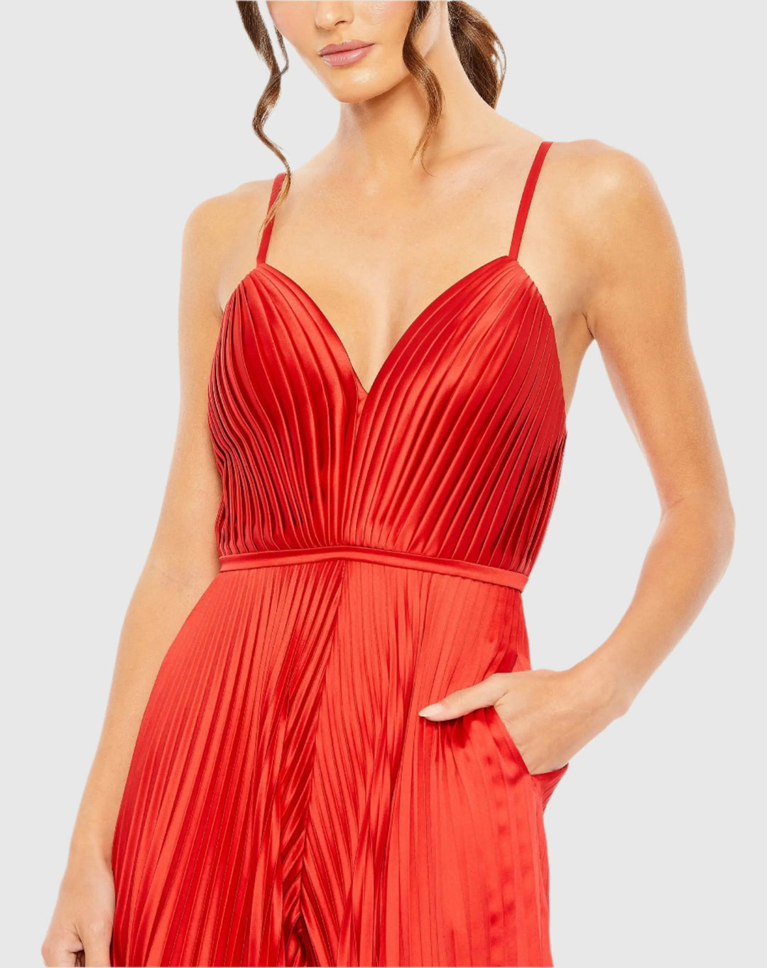 Mac Duggal 26319 Pleated Plunge Neck Wide Leg Jumpsuit