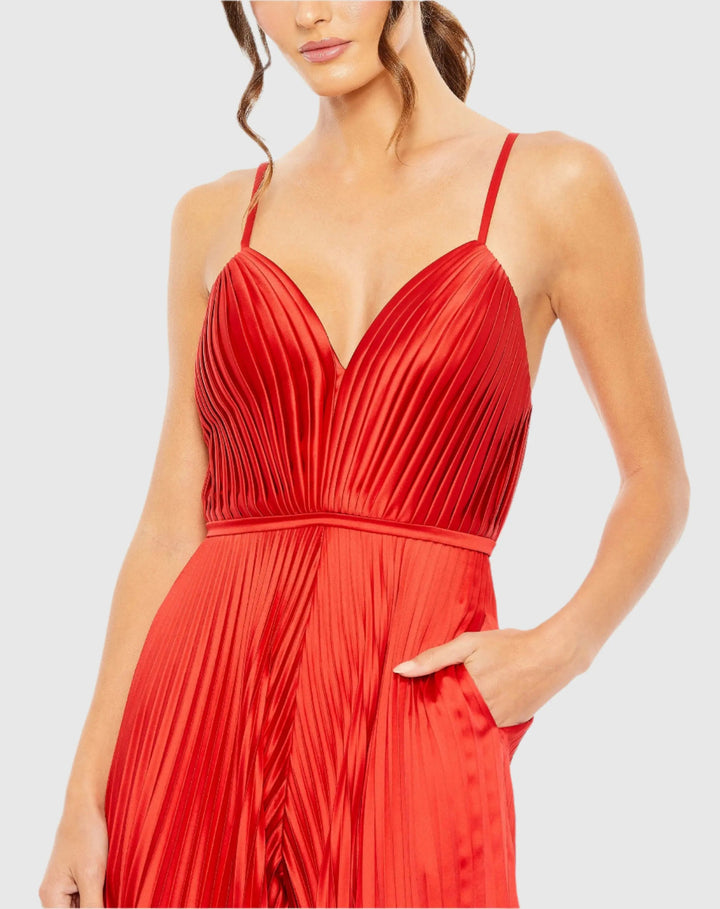 Mac Duggal 26319 Pleated Plunge Neck Wide Leg Jumpsuit