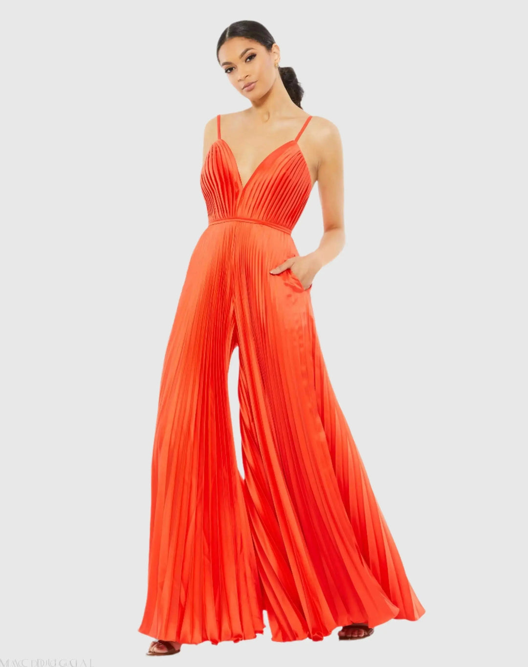 Mac Duggal 26319 Pleated Plunge Neck Wide Leg Jumpsuit
