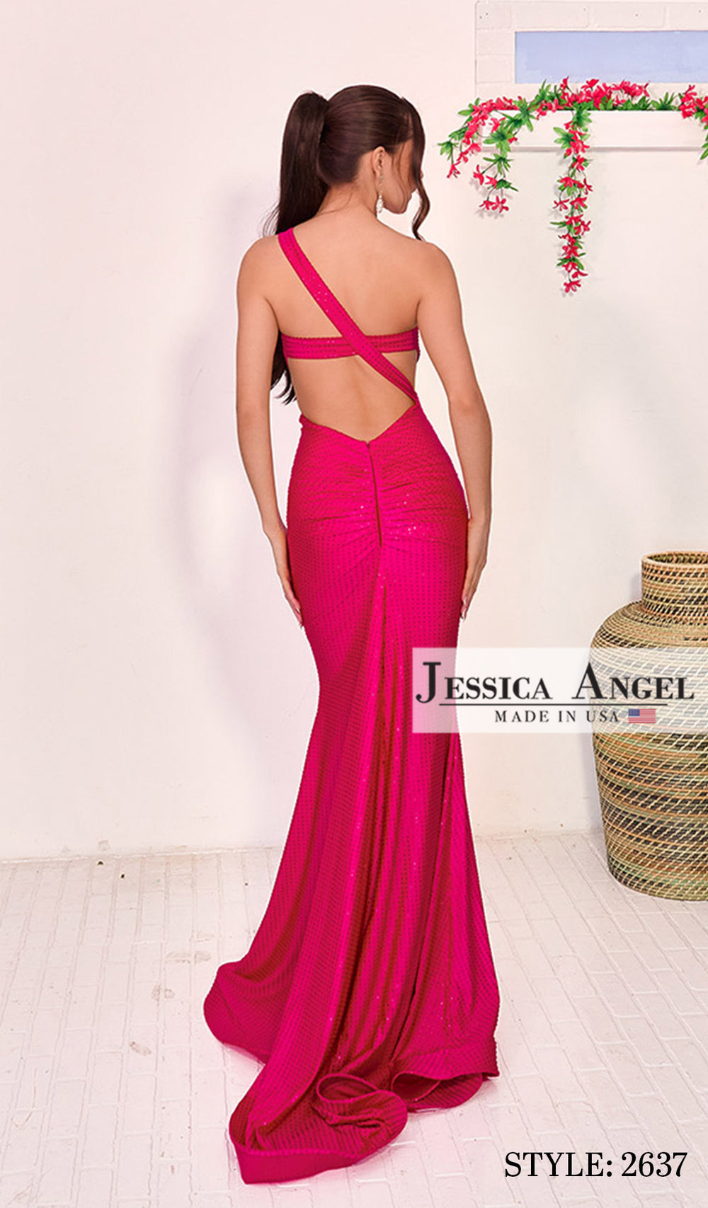 Jessica Angel 2637 one shoulder cutout mermaid gown back view