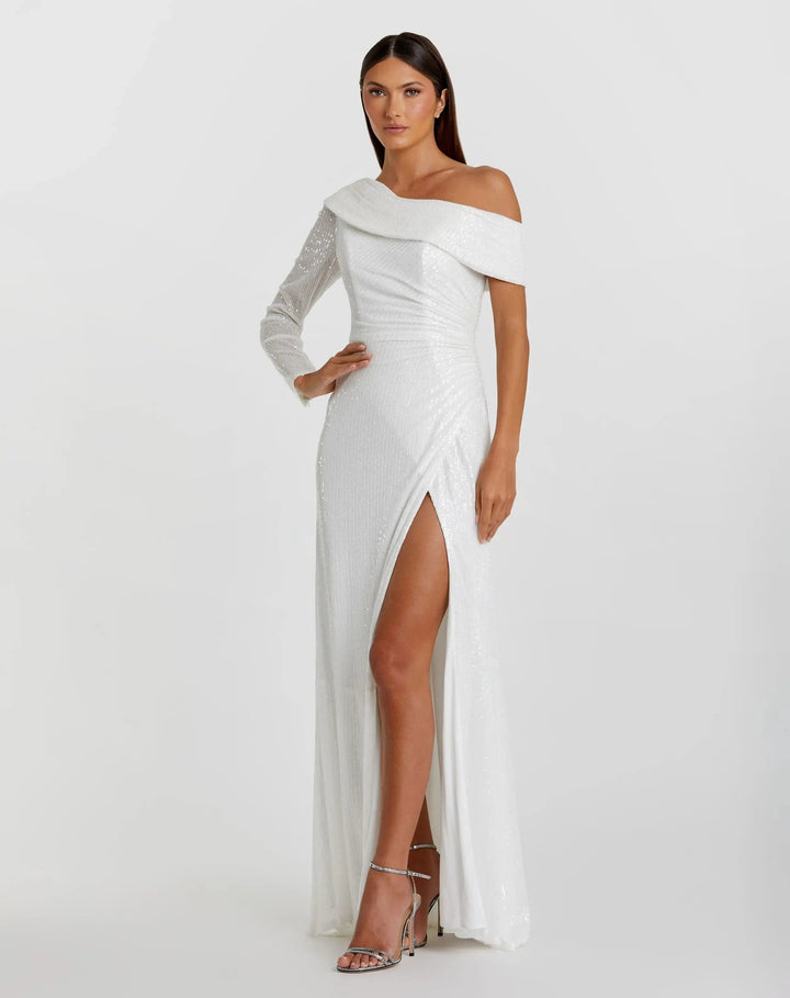 Mac Duggal 26571 Sequined Drop Shoulder Faux Wrap Gown