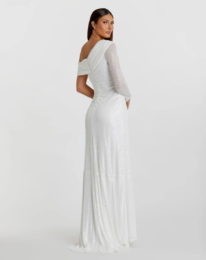 Mac Duggal 26571 Sequined Drop Shoulder Faux Wrap Gown
