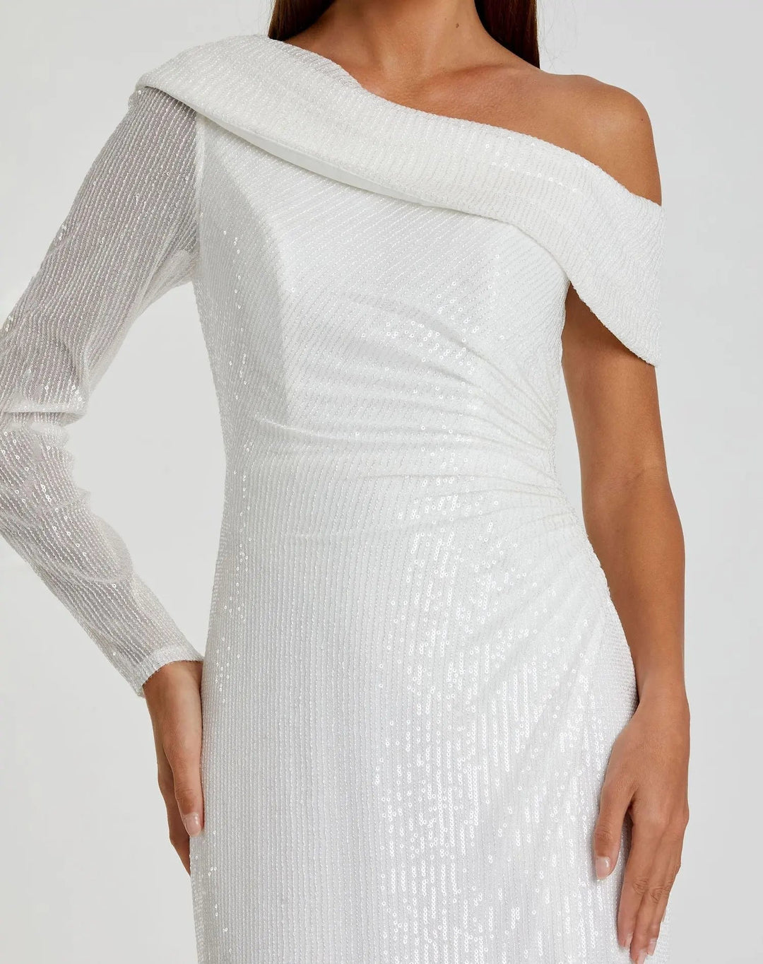 Mac Duggal 26571 Sequined Drop Shoulder Faux Wrap Gown