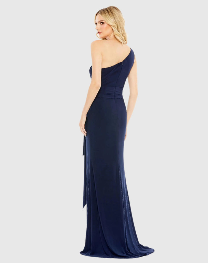 Mac Duggal 26581 Jersey One Shoulder Belted Trumpet Gown