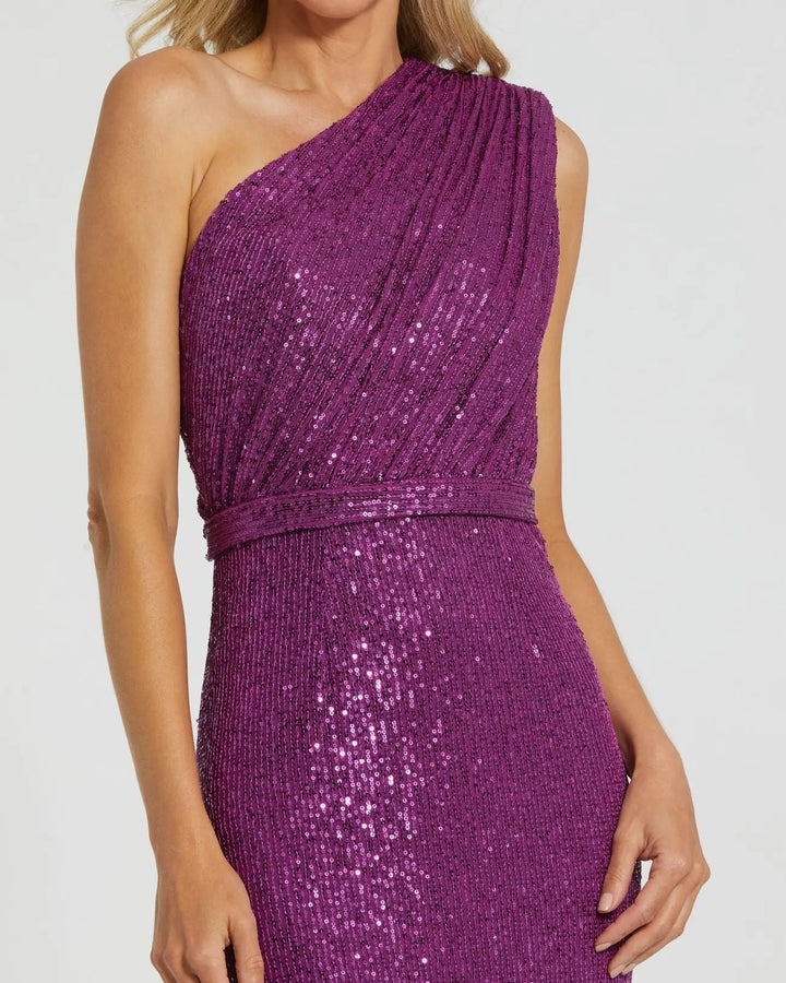 Mac Duggal 26694 Sequined Ruched One Shoulder Gown