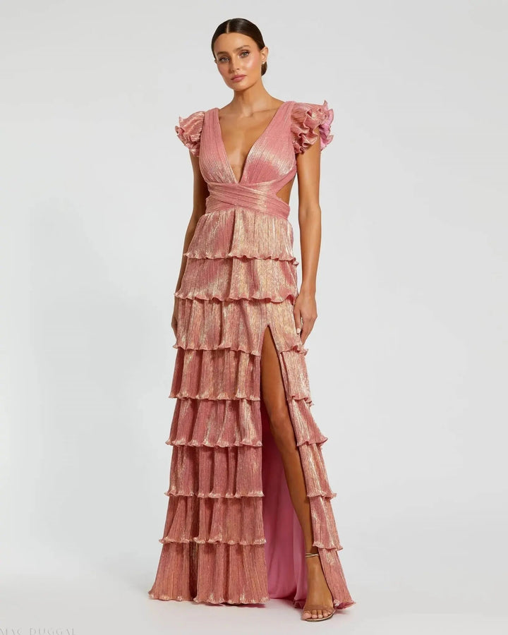 Mac Duggal 26740 Ruffle Tiered Criss Cross Lace Up Gown
