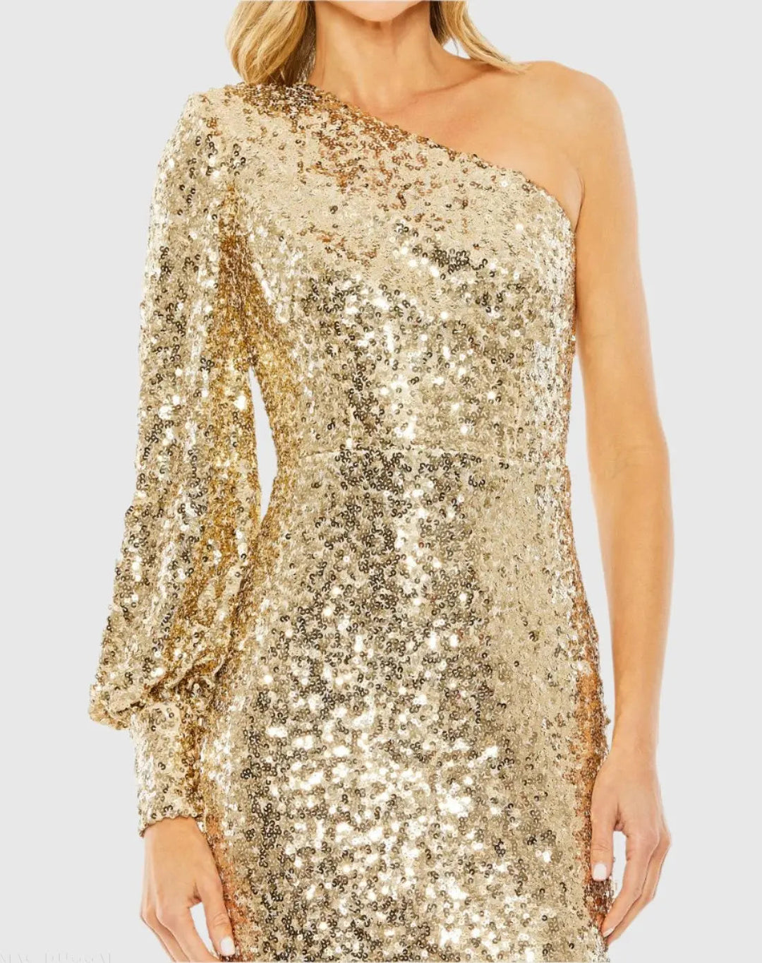 Mac Duggal 27375 One Shoulder Single Sleeve Sequin Mini Dress