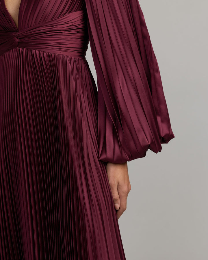 Mac Duggal 27526 Pleated Satin Long Sleeve Gown