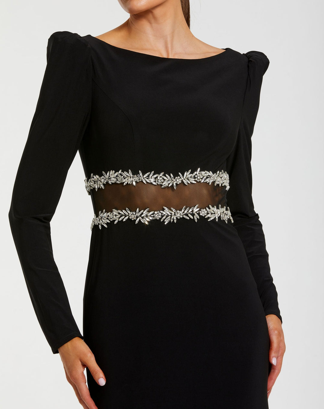 Mac Duggal 27695 Black Long Sleeve Jersey Gown With Jewel Detail