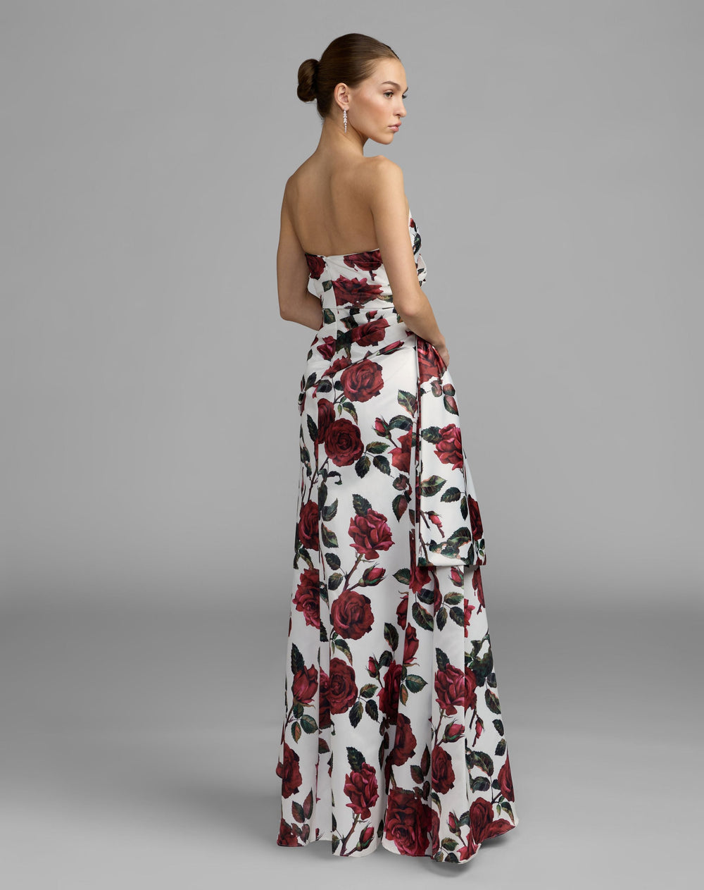 Mac Duggal 27775 Floral Strapless Satin Gown With Bow