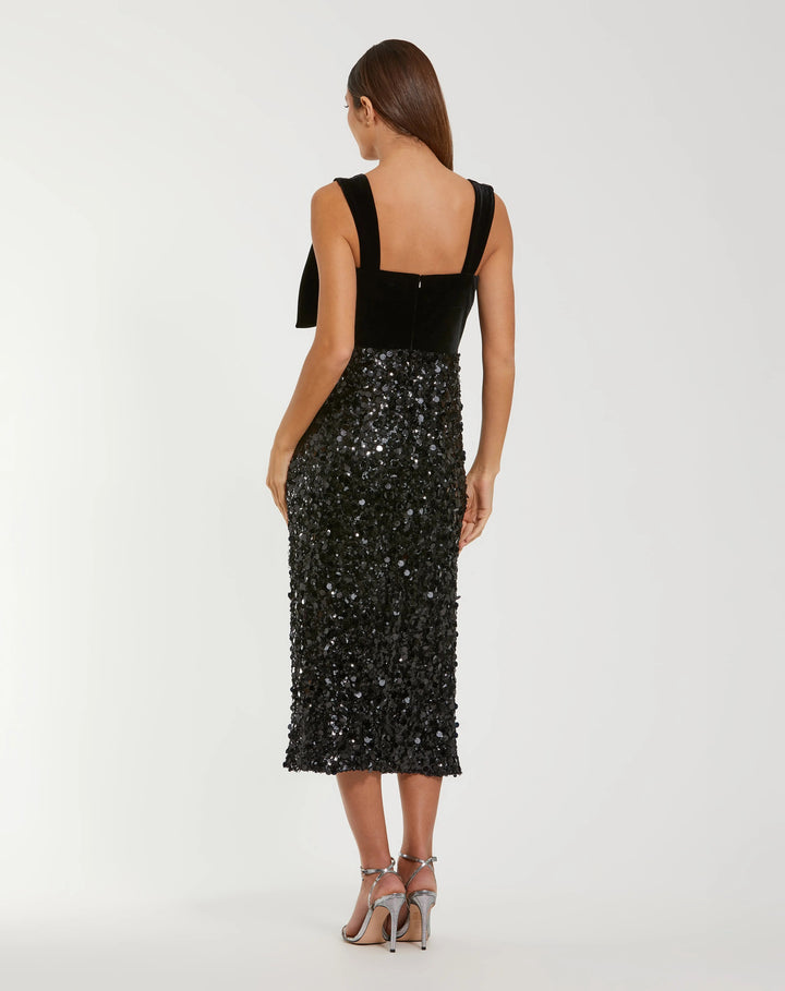 Mac Duggal 27777 Black Sleeveless Sequin Midi Dress With Velvet Bow