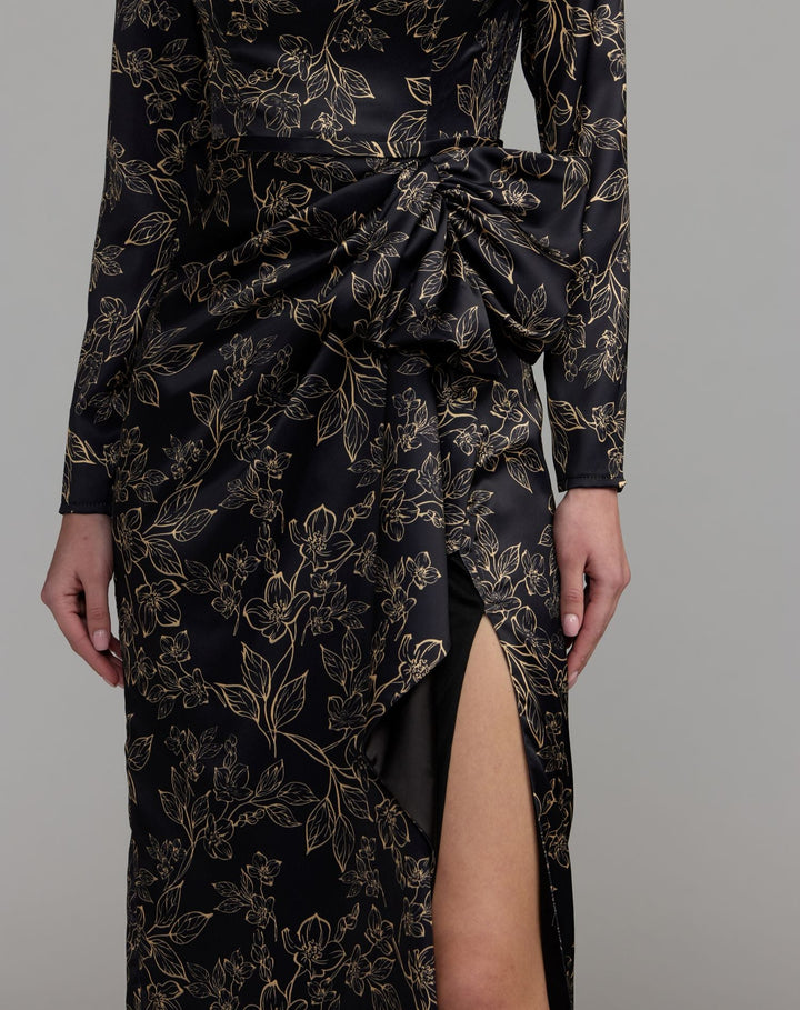 Mac Duggal 27851 Floral Printed Long Sleeve Gown With Bow