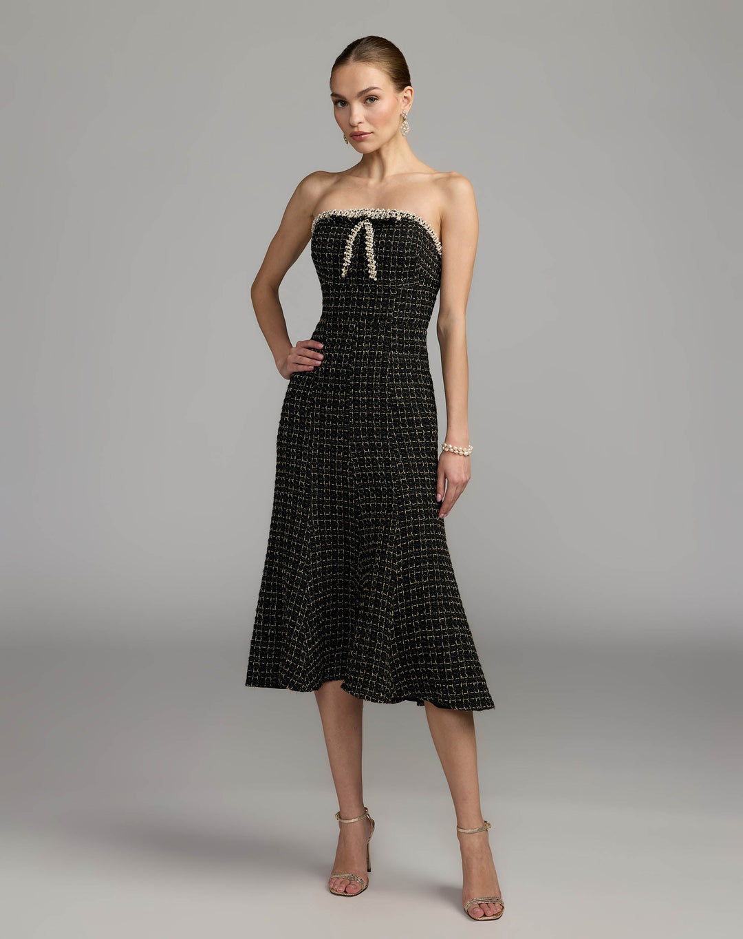 Mac Duggal 27868 Pearl Trim Boucle Midi Dress