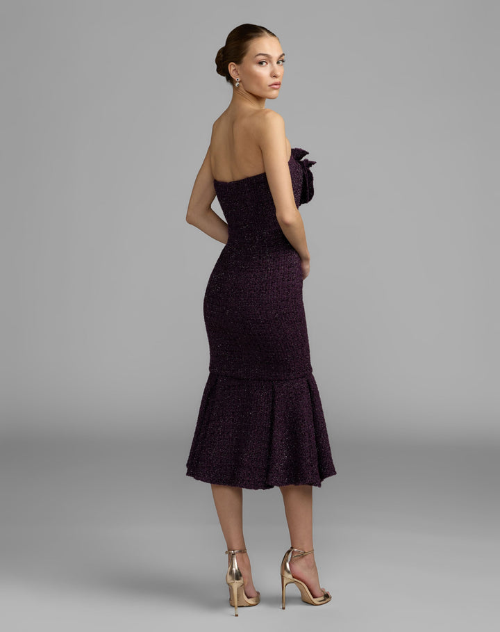 Mac Duggal 27869 Boucle Strapless Midi Dress With 3D Flower