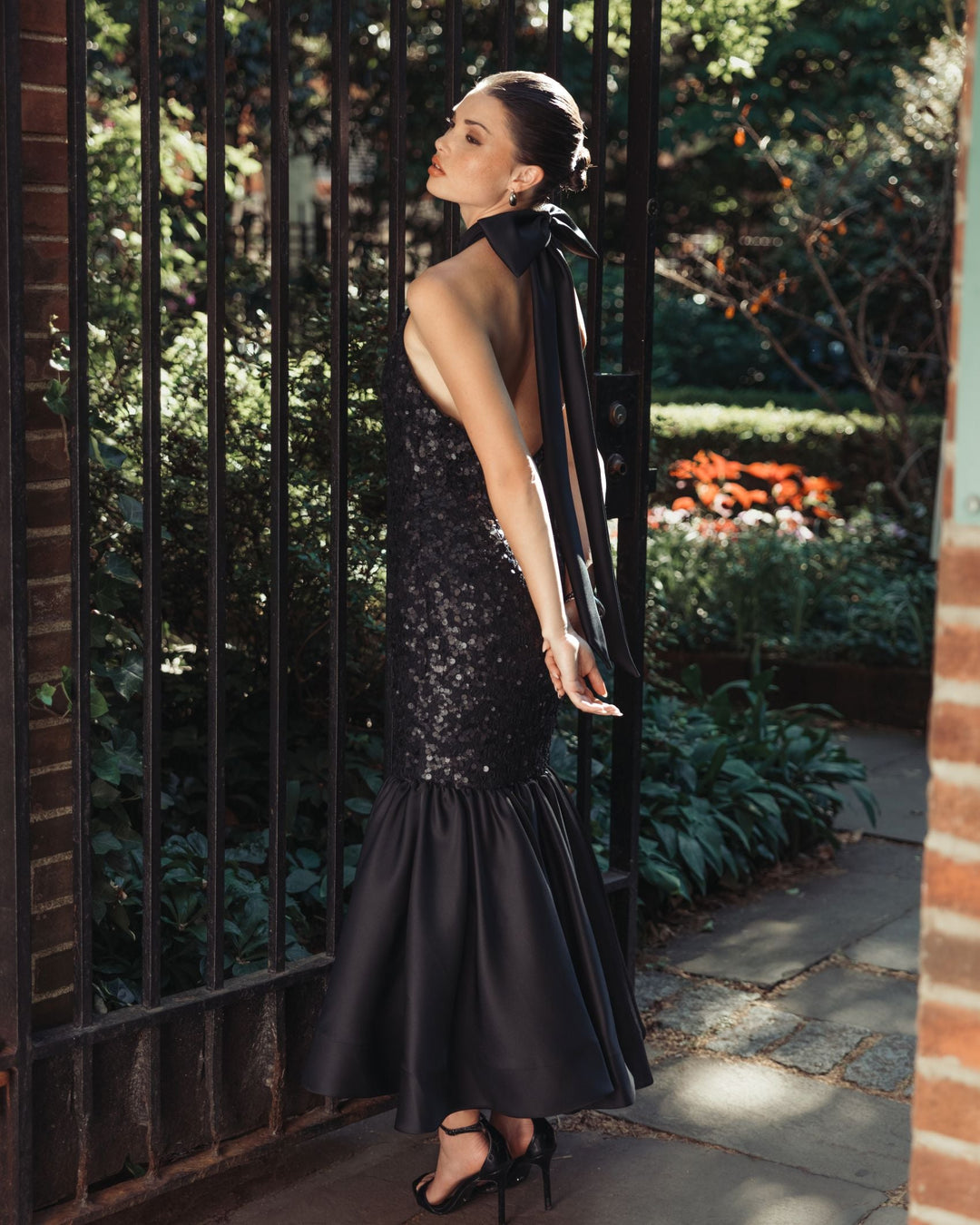 Mac Duggal 27893 Sequin Halter Bow Midi Dress