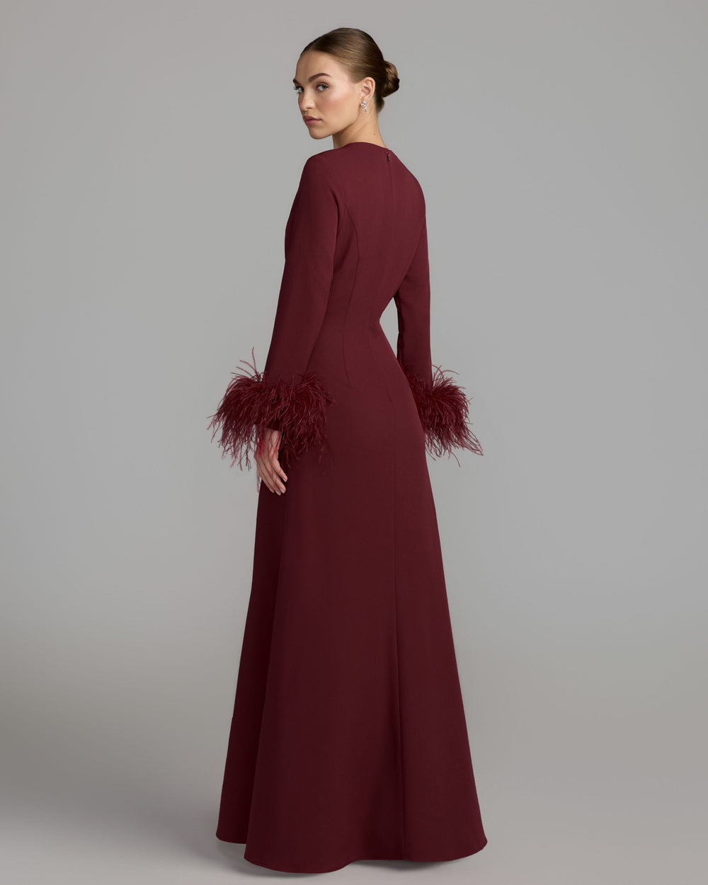 Mac Duggal 27928 Feather Cuff Long Sleeve A-Line Gown