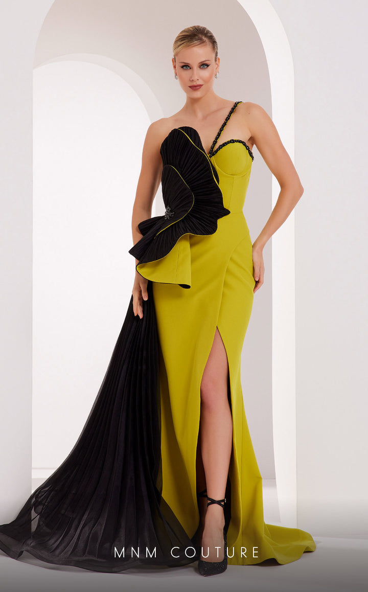 Fouad Sarkis 2796 sweetheart mermaid gown with fan peplum three-quarter front view