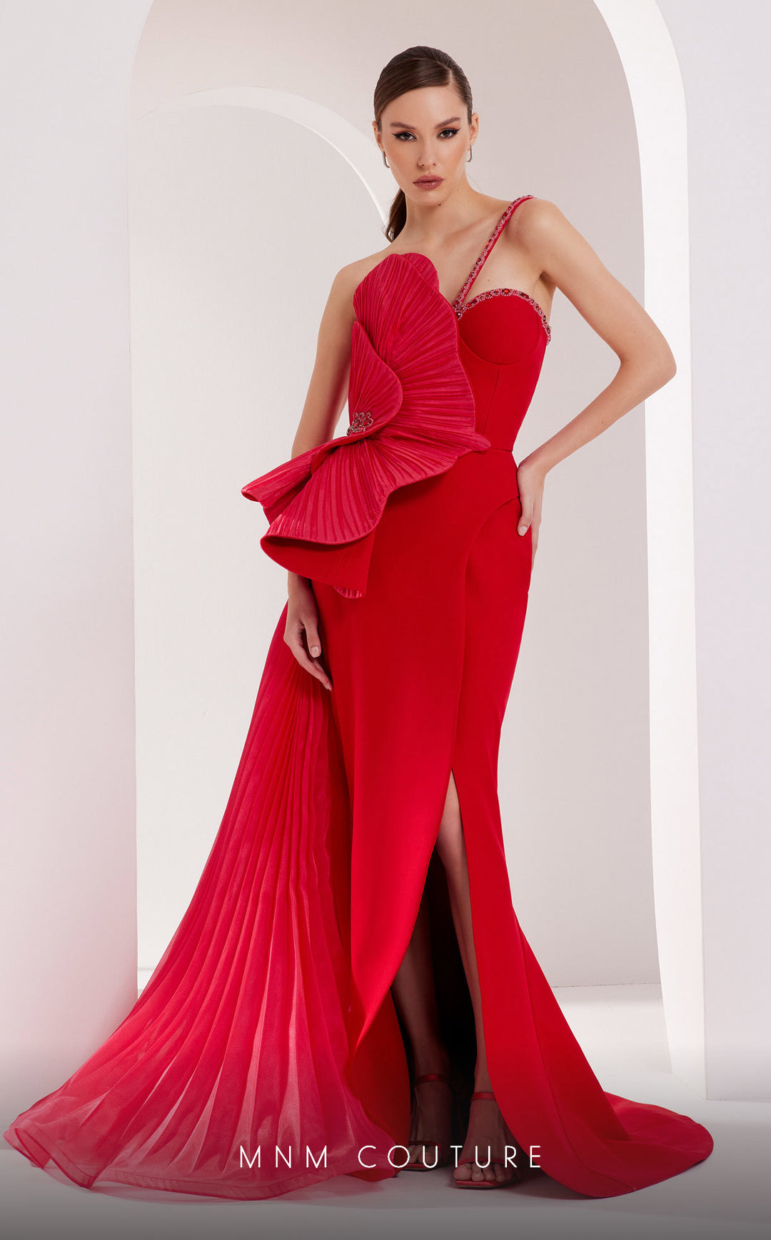 Fouad Sarkis 2796 sweetheart mermaid gown with fan peplum front view in an alternate colorway
