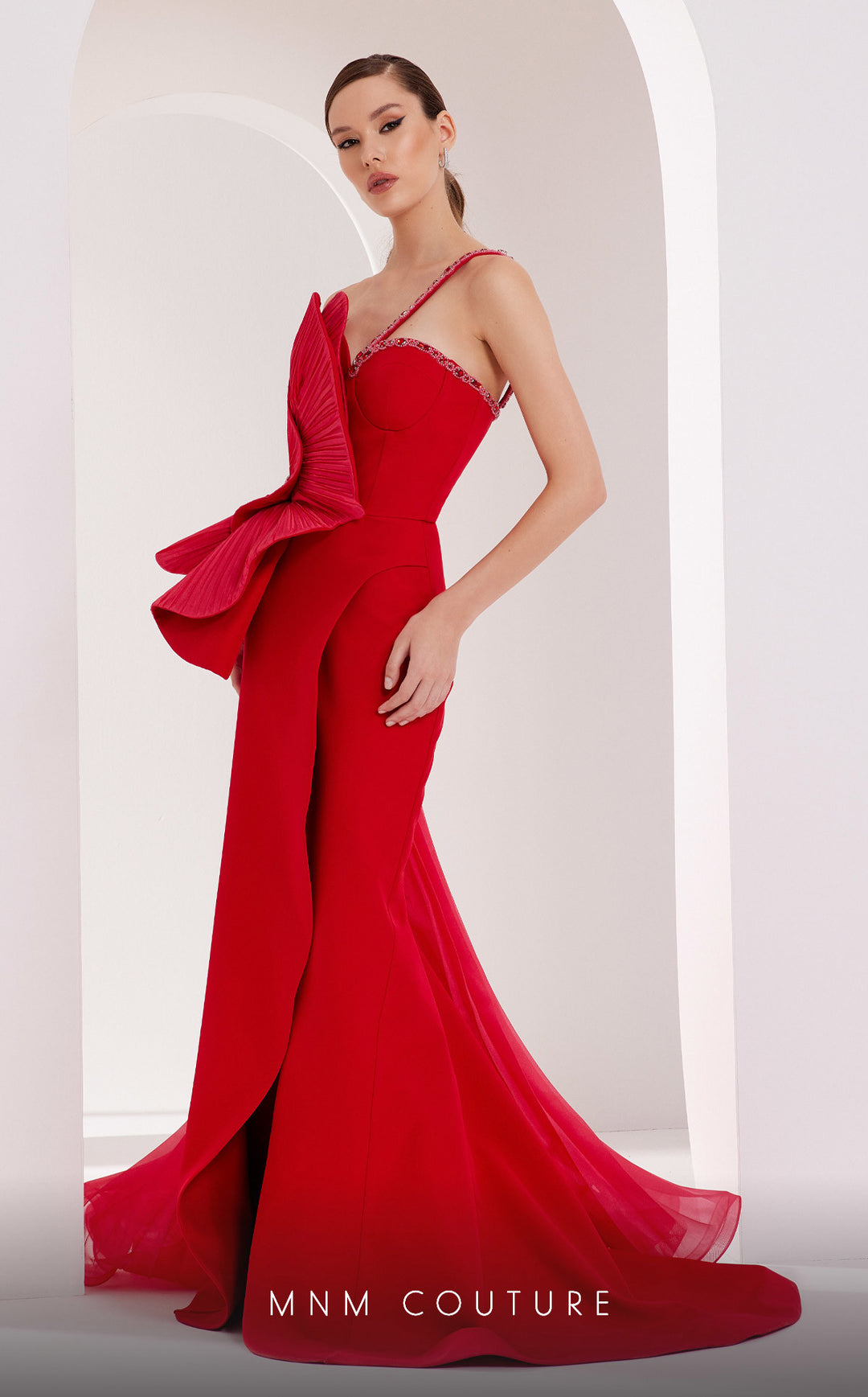 Fouad Sarkis 2796 sweetheart mermaid gown with fan peplum three-quarter view in an alternate colorway
