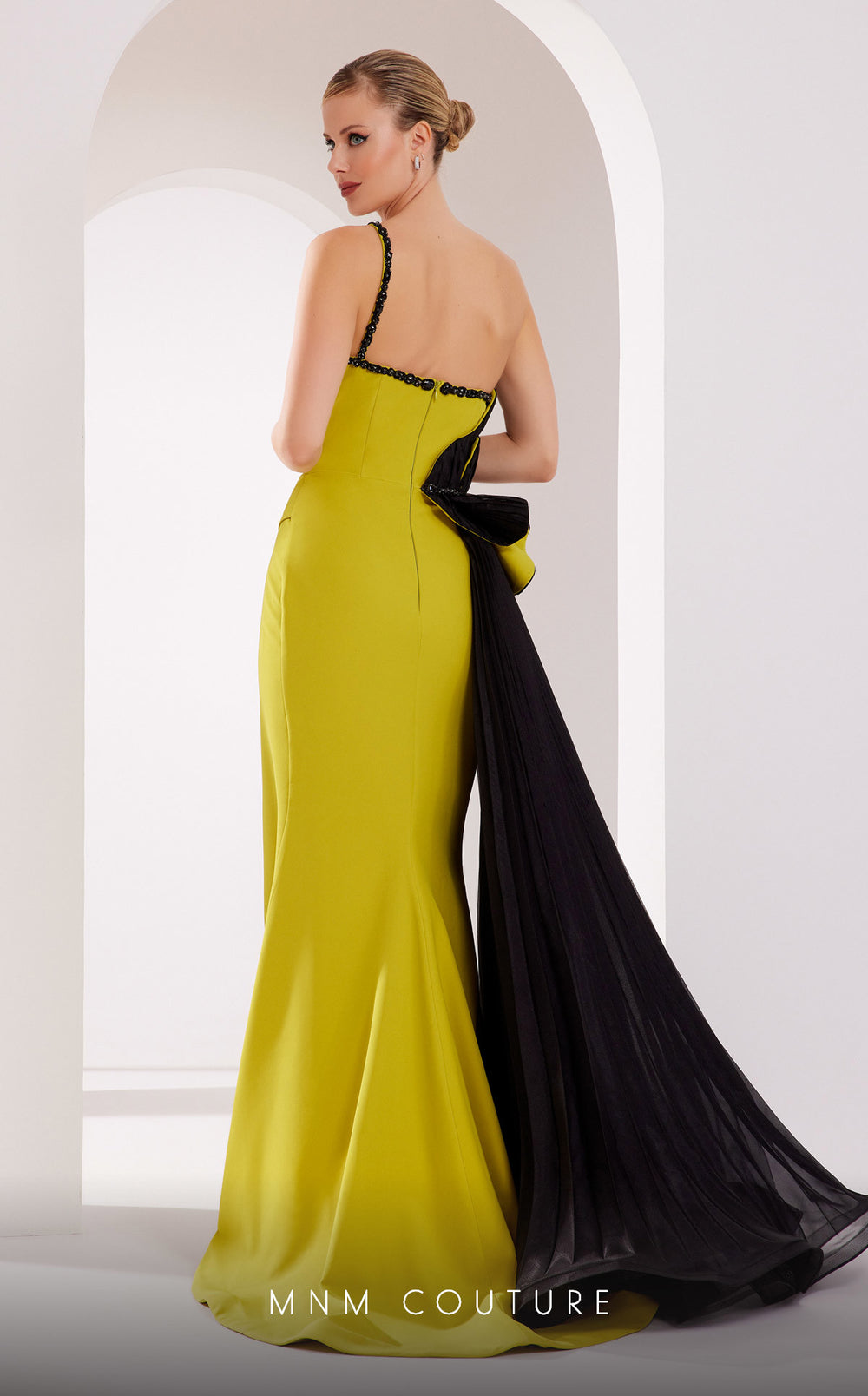 Fouad Sarkis 2796 sweetheart mermaid gown with fan peplum back view