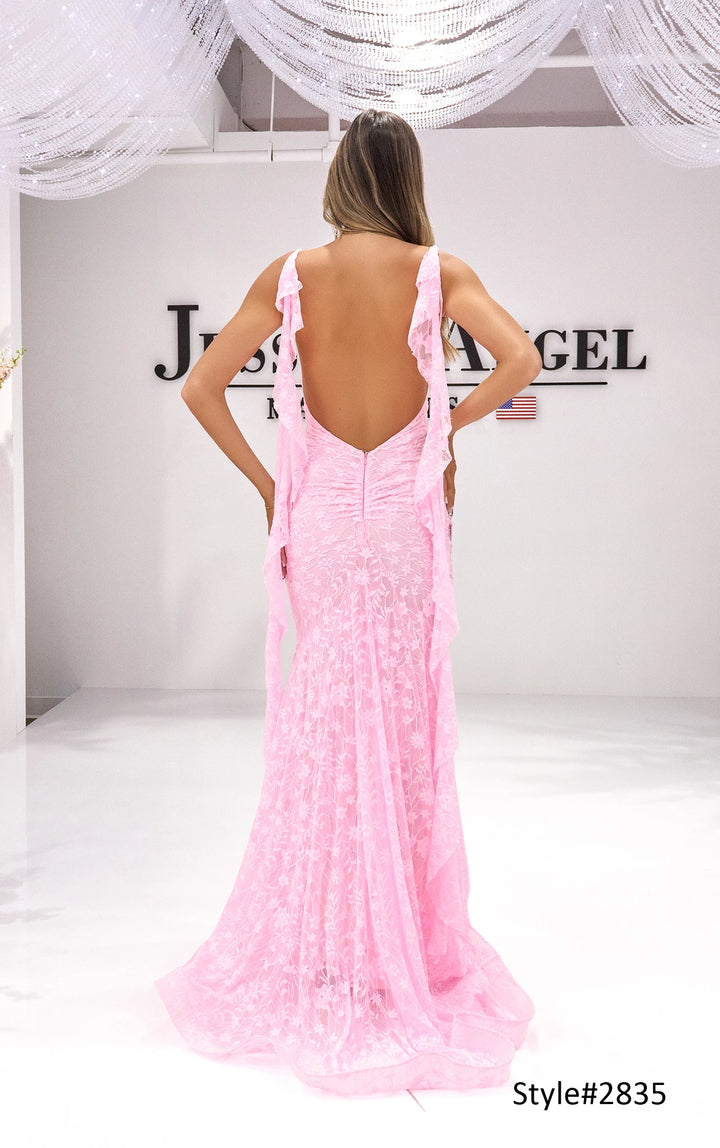 Jessica Angel 2835 lace flutter strap mermaid gown back view 2