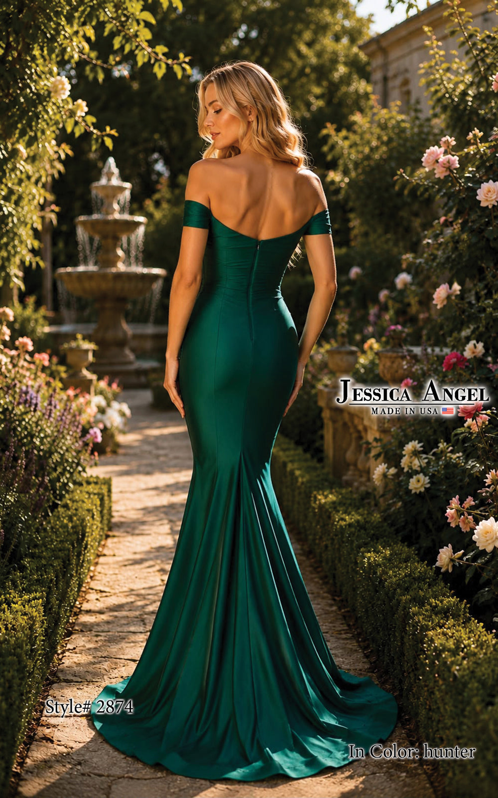 Jessica Angel 2874 off shoulder mermaid gown back view