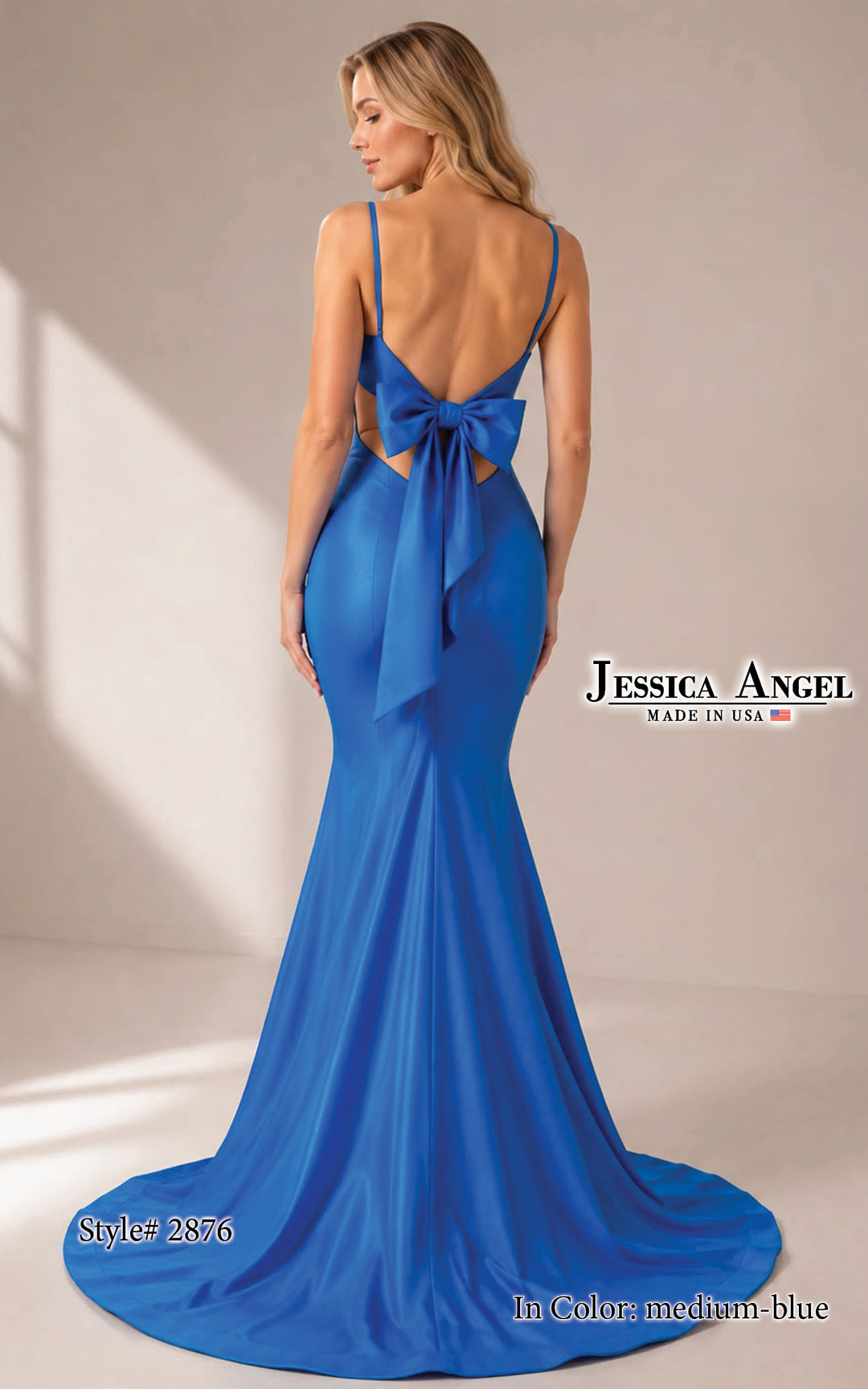 Jessica Angel 2876 bow tie back mermaid gown back view