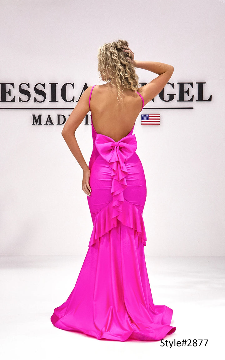 Jessica Angel 2877 bow ruffle back mermaid gown back view 2