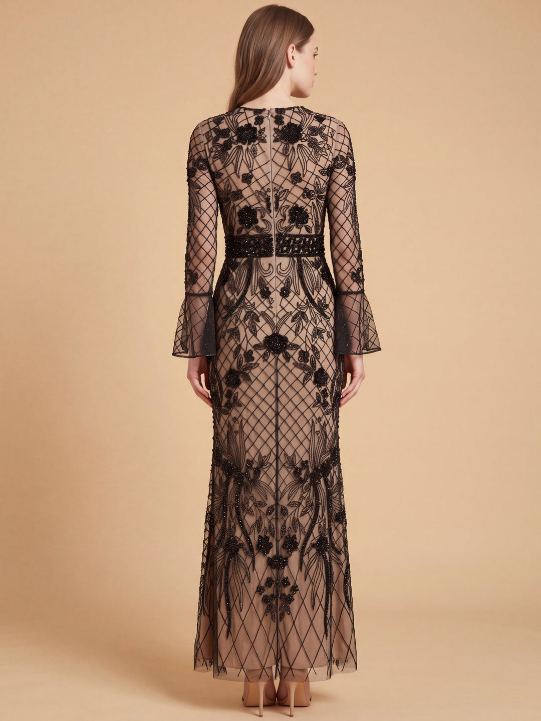 Lara 28828 Bell Sleeve Beaded Gown