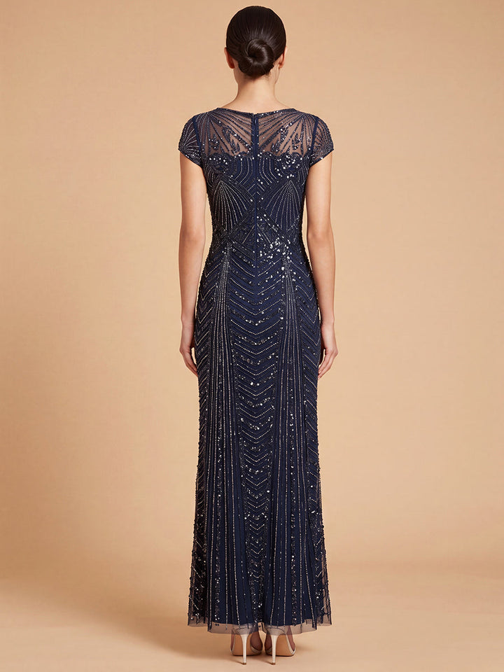 Lara 28829 Beaded Cap Sleeve Sheath Gown