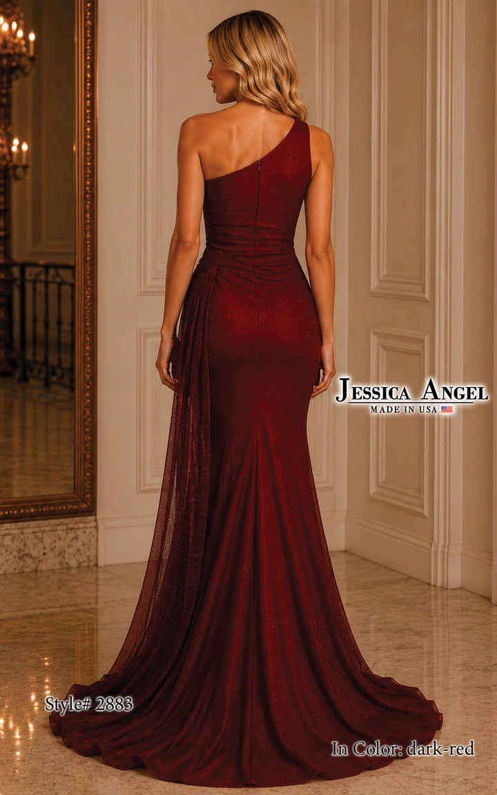 Jessica Angel 2883 one shoulder mesh gown back view