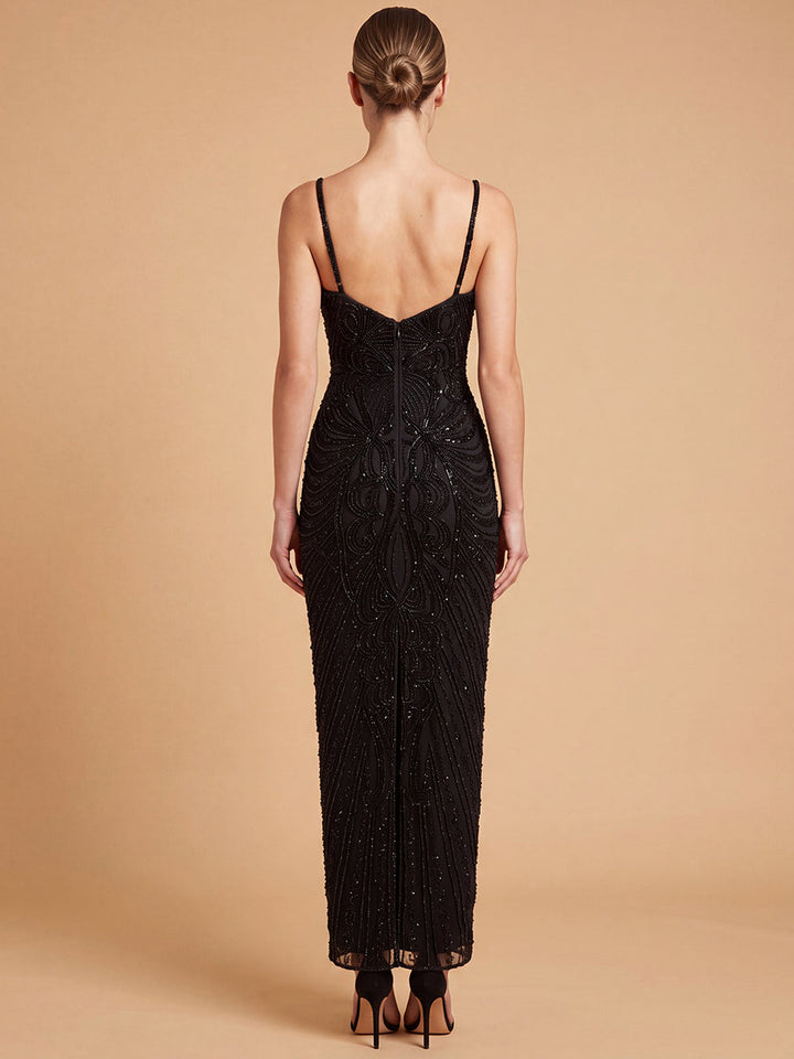 Lara 28831 Beaded Midi Dress with Spaghetti Straps