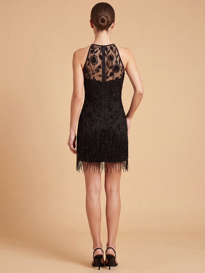 Lara 28832 Beaded Mini Dress with Fringe