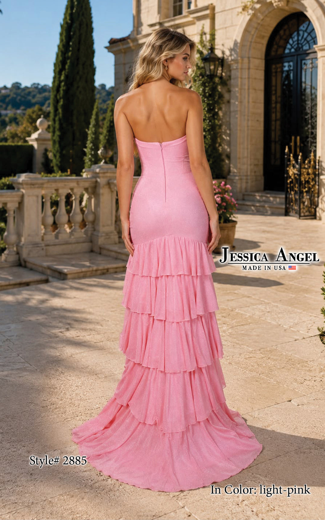 Jessica Angel 2885 tiered ruffle gown back view 3