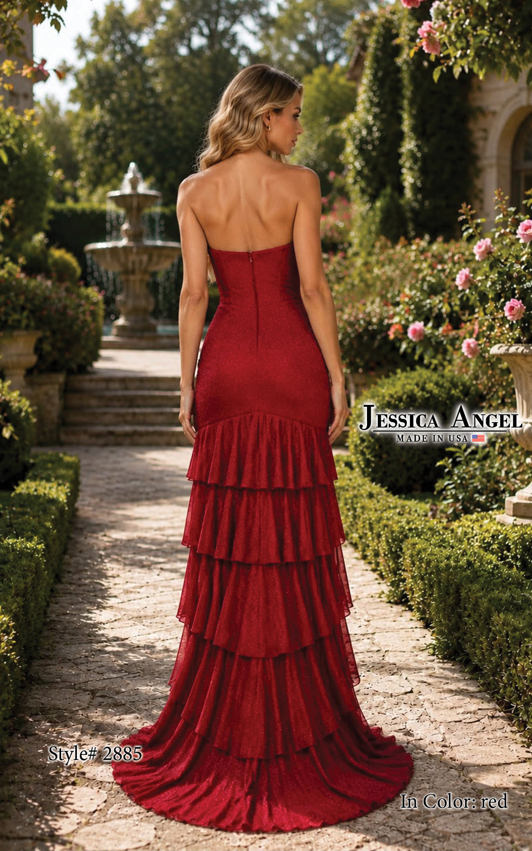 Jessica Angel 2885 tiered ruffle gown back view