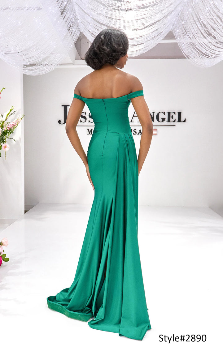 Jessica Angel 2890 off shoulder ruched gown back view 2