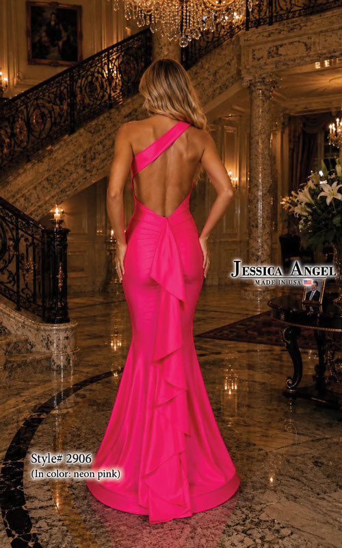 Jessica Angel 2906 one shoulder cutout mermaid gown back view
